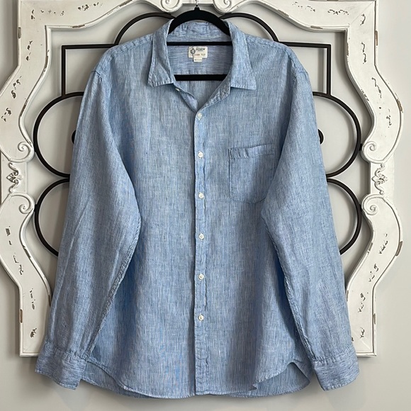 J. Crew Other - J. CREW SHIRTINGS 100% LINEN PINSTRIPED BUTTON DOWN SHIRT SIZE EXTRA LARGE